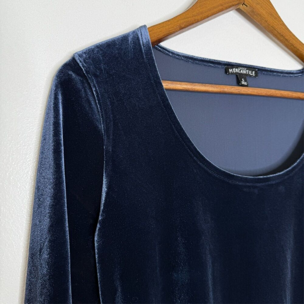 J Crew Bodysuit Blue Velvet Large Long Sleeve Stretch Scoop Neck